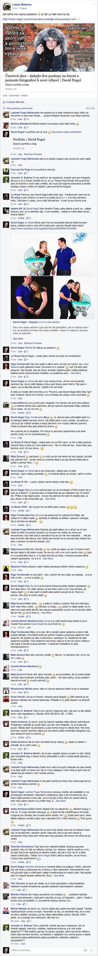 Snímek diskuze ve facebookové skupině fotografů o nabídce poukazů